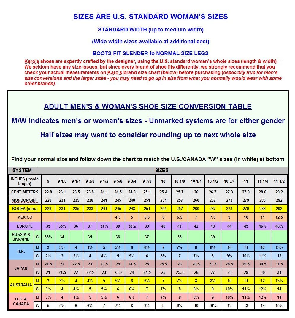 Shoe To Boot Size Chart